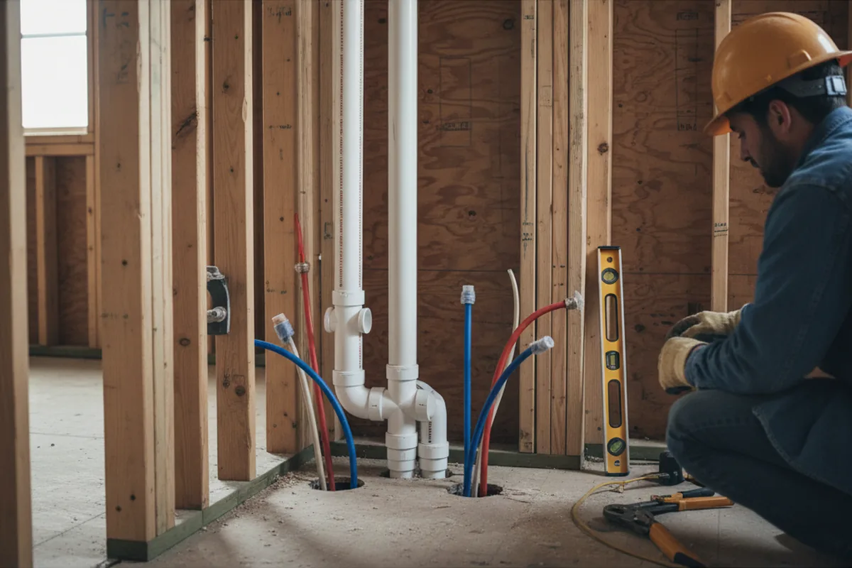 Drain and supply rough-in during Leak Detection in Milan